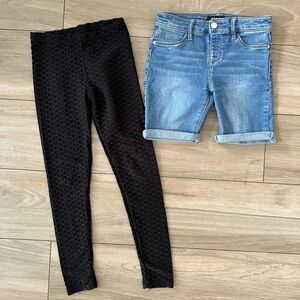 Girls size 12 bottoms black leggings and jean shorts